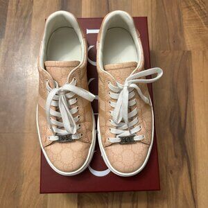 Gucci Pink Leather GG Supreme Ace Sneakers
